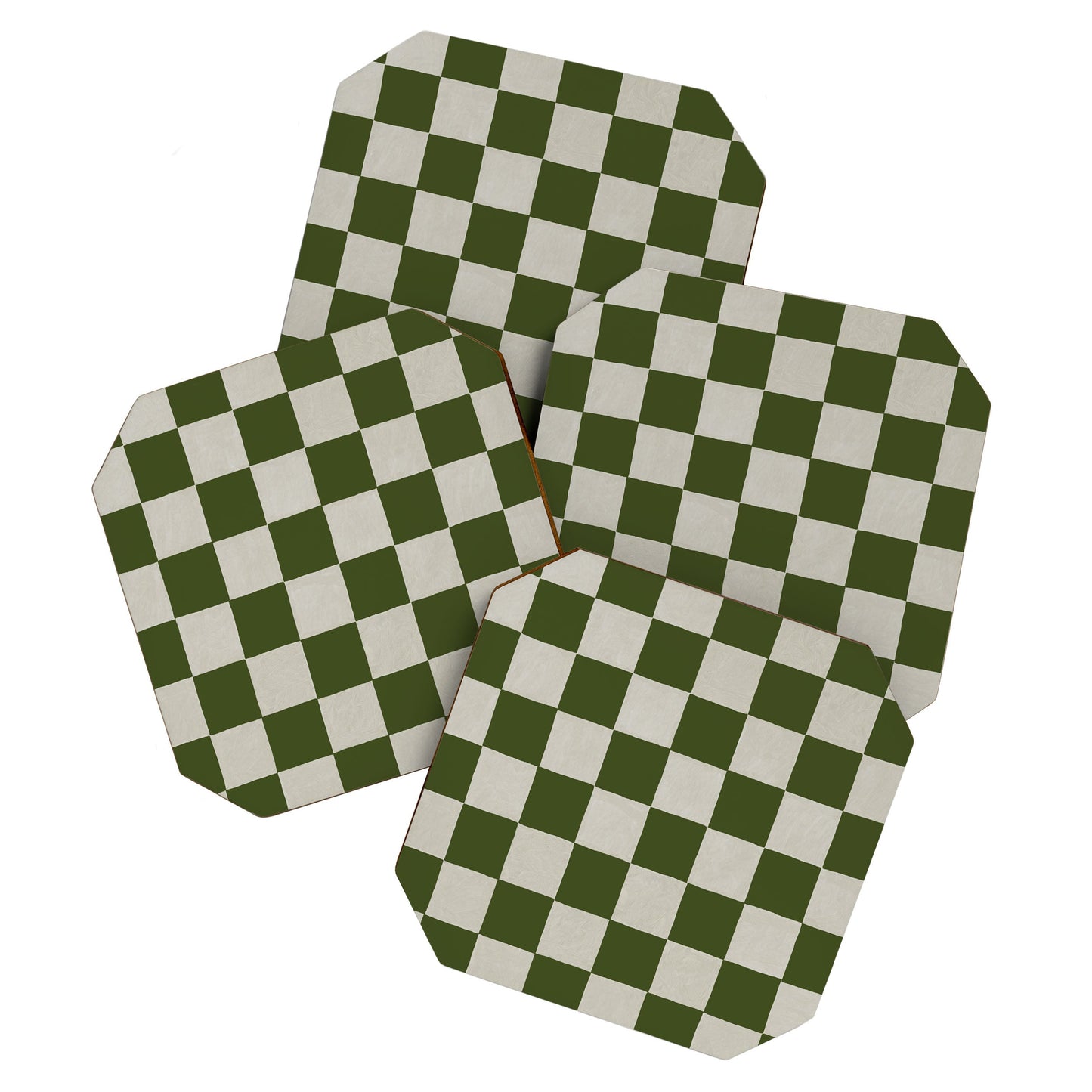 checkerboard hand-painted-olive Coaster Gallery Image 1