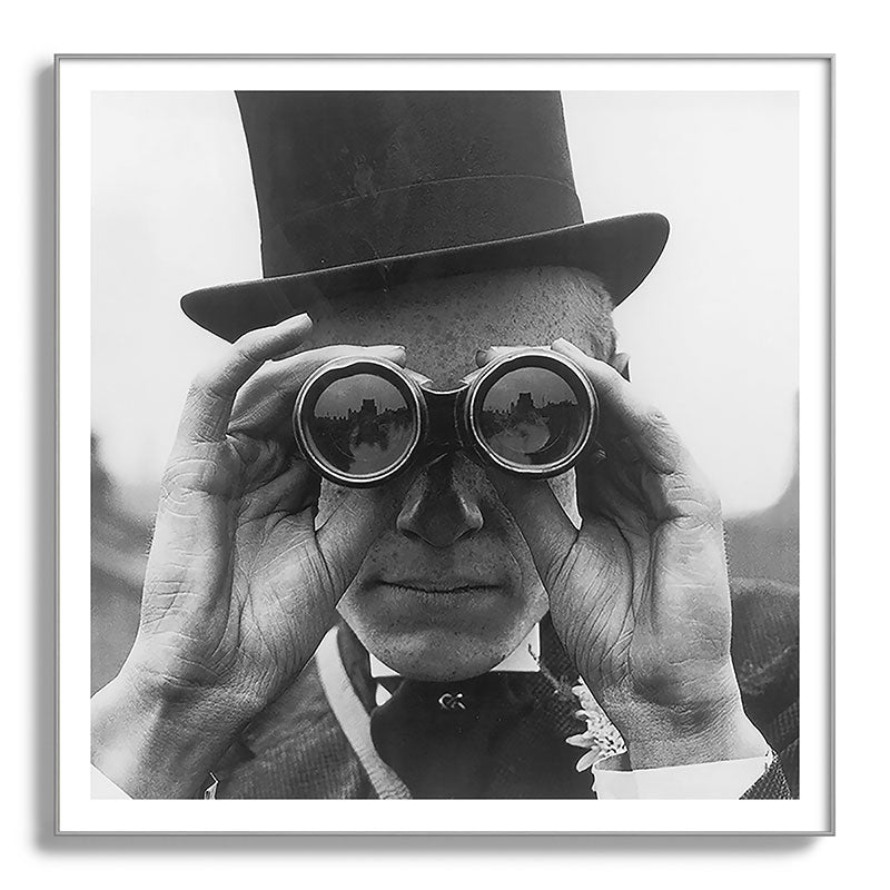 Derby Spectator watching ponies with opera glasses black and white photograph - photography - photographs Framed Art Print Gallery Image 142