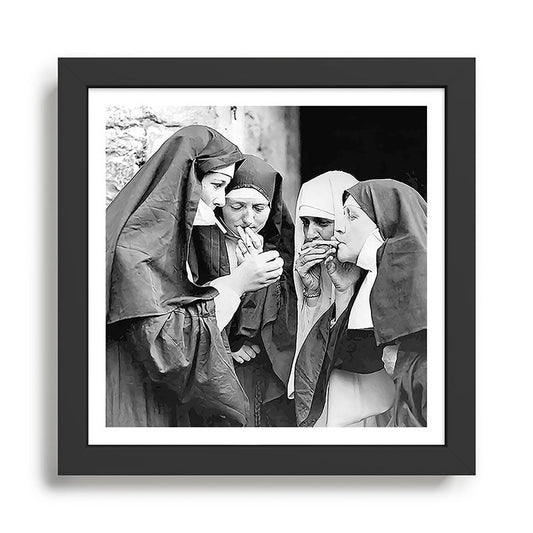 Nuns smoking black and white photograph - photography - photographs portrait for home and wall decor Framed Art Print Gallery Image 2