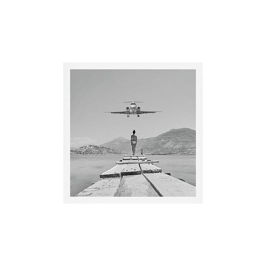 Steady As She Goes; aircraft coming in for an island landing black and white photography- photographs Art Print Gallery Image 2