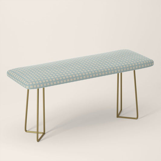 Blue geometric gingham grid art pattern Bench Gallery Image 2