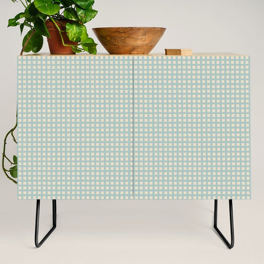 Blue geometric gingham grid art pattern Credenza Gallery Image 2