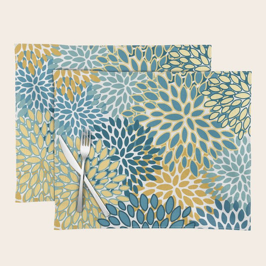 Modern Floral Prints, Teal and Yellow Placemat Gallery Image 2