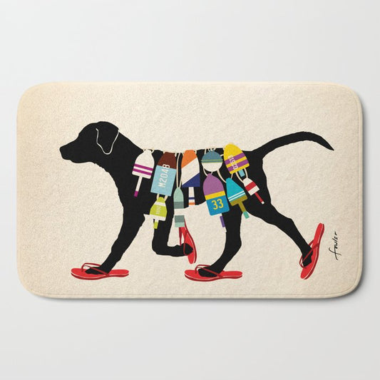 Black dog lab labrador buoy nautical beach ocean sandals flip flop art Bath Mat Gallery Image 2