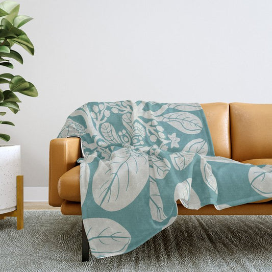 Naupaka hawaiian quilt design on dusty teal Throw Blanket Gallery Image 2