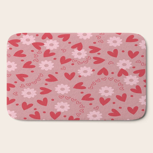 Hearts and Flowers on Tea Rose Pink Bath Mat Gallery Image 2