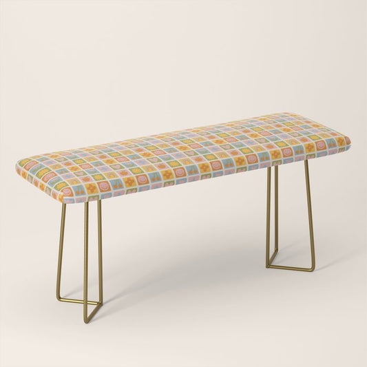 Colorful vintage happy children art mosaic pattern Bench Gallery Image 2