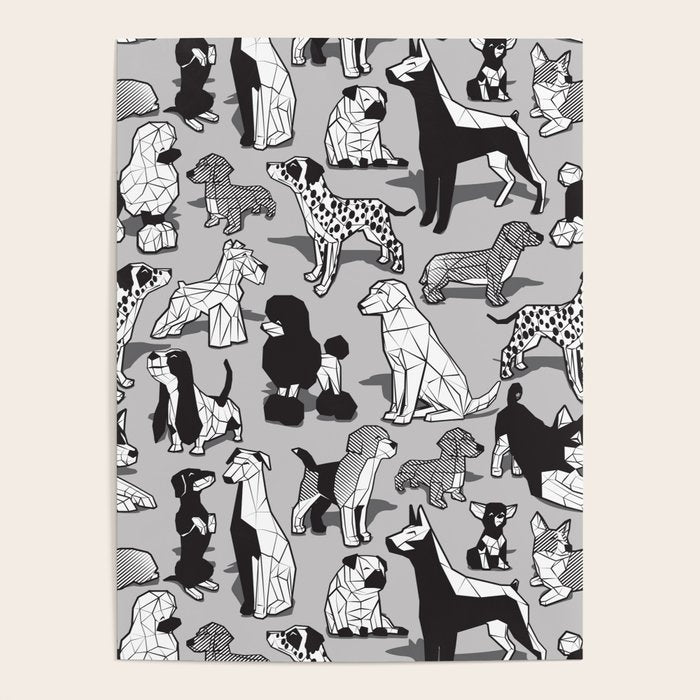 Geometric sweet wet noses // grey background black and white dogs Poster Gallery Image 3