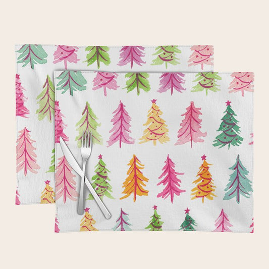 Colorful Vintage Bottlebrush Christmas Trees Placemat Gallery Image 2
