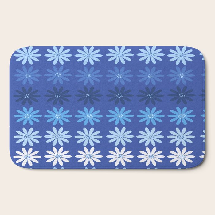 Ombre Abstract Daisies on Cobalt Blue Bath Mat Gallery Image 2