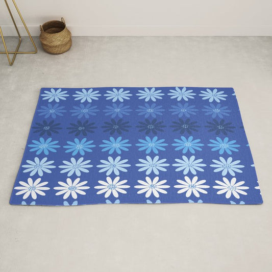 Ombre Abstract Daisies on Cobalt Blue Rug Gallery Image 2