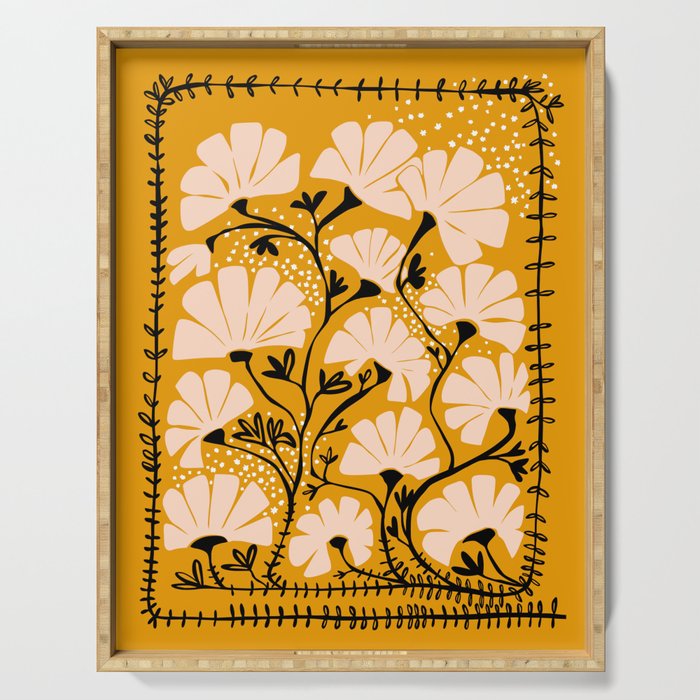 Ever blooming good vibes mustard yellow Serving Tray Gallery Image 1