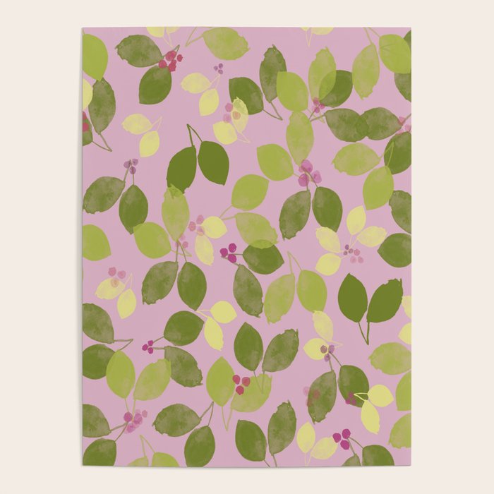 Summer Leaves and Berries on Pink Poster Gallery Image 3