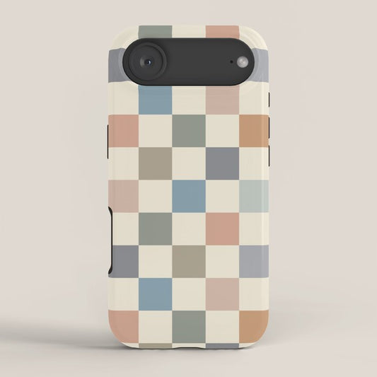 Blue & Beige Neutral Checker iPhone Case Gallery Image 2