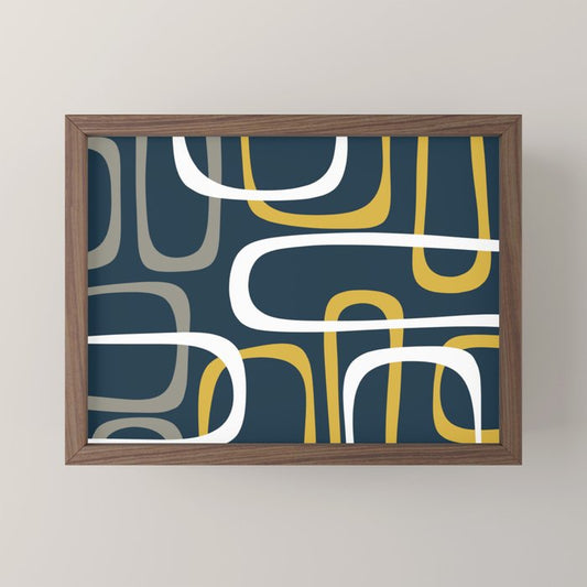Mid Century Modern Loops Pattern in Light Mustard Yellow, Navy Blue, Gray, and White Mini Art Print Gallery Image 2