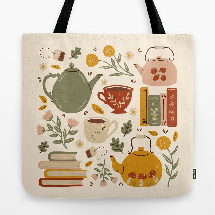 Flowery Books and Tea Tote Bag Gallery Image 2