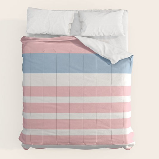 Pastel Pink Mixed Stripe Pattern with Light Blue and White Comforter Gallery Image 2