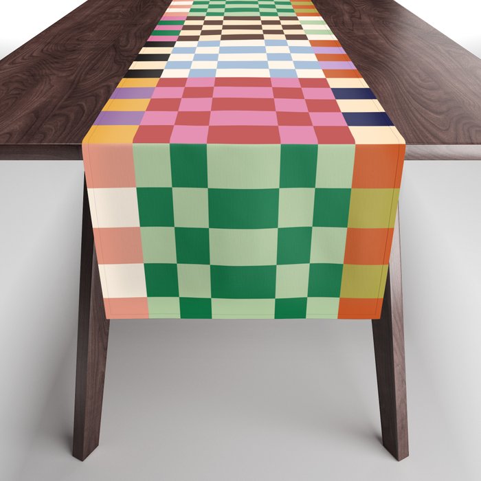Retro 70s Colorful Patchwork Checkerboard Table Runner Gallery Image 1