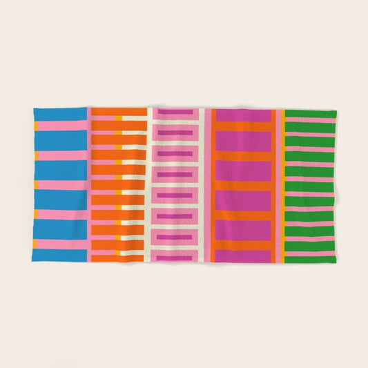Colorful Block Stripe Bold Pattern Pink Green Orange Blue Bath Towel Gallery Image 2