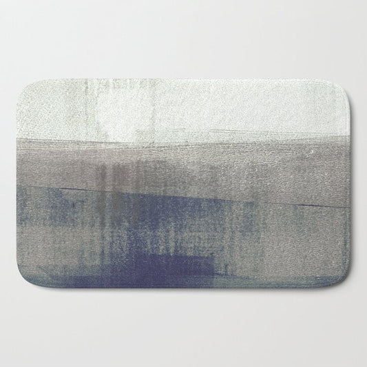 Navy Blue and Grey Minimalist Abstract Landscape Bath Mat Gallery Image 2
