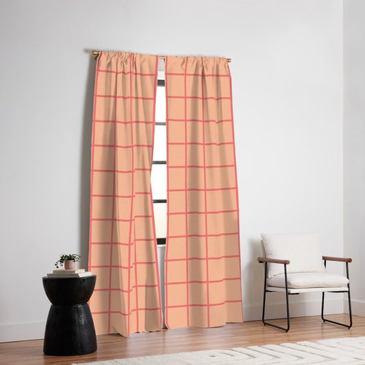 Peach Pink Grid Minimal Geometric Pattern Window Curtain Gallery Image 2