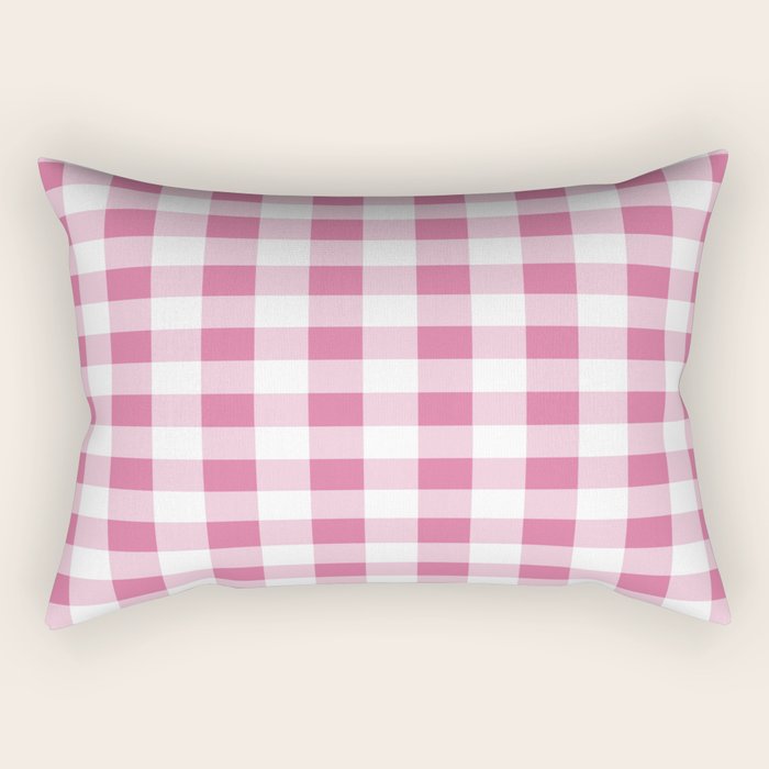 Gingham Large Pink White Rectangular Pillow Gallery Image 1