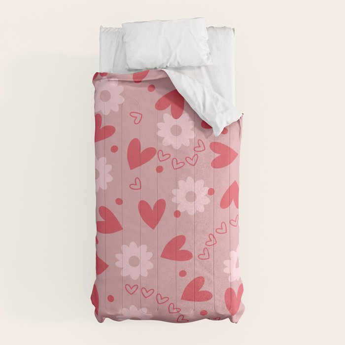 Hearts and Flowers on Tea Rose Pink Comforter Gallery Image 10