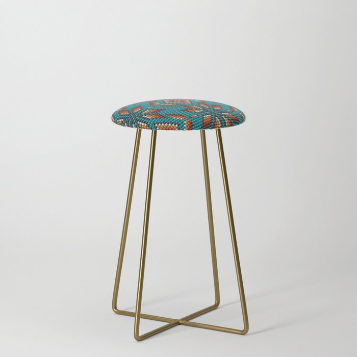 Modern colorful beaded boho aztec kilim pattern on teal Stool Gallery Image 4