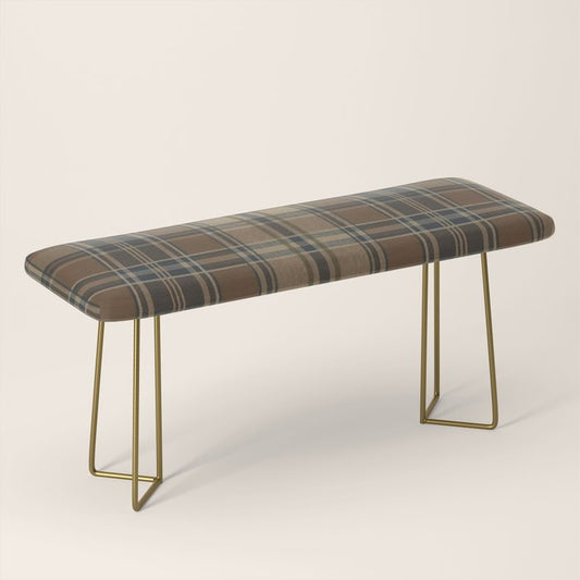Classical Beige Brown Tartan Plaid Pattern Bench Gallery Image 2