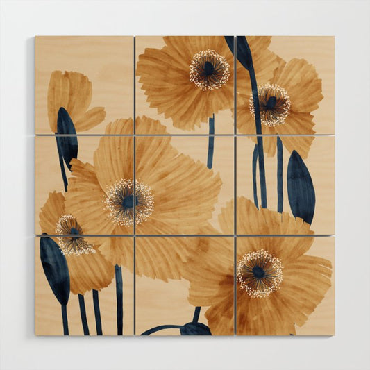 Poppies flowers watercolor Wood Wall Art Gallery Image 2