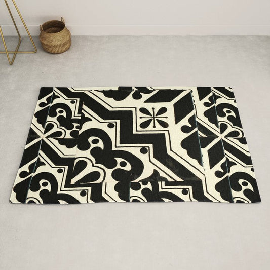 talavera mexican tile in black and white Rug Gallery Image 2