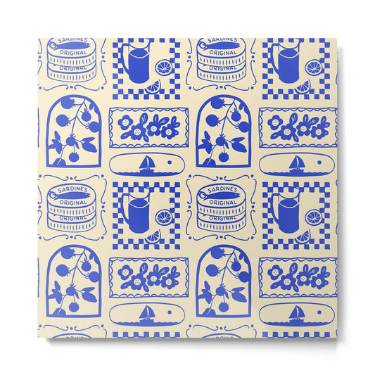Blue summer vacation patchwork art pattern Metal Print Gallery Image 2