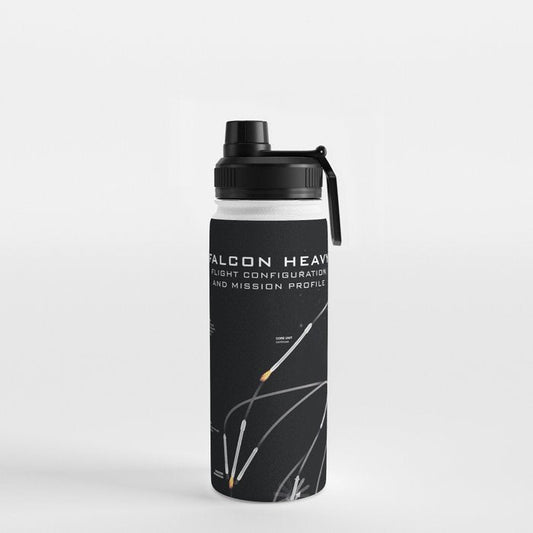 SpaceX Falcon Heavy Spacecraft NASA Rocket Blueprint in High Resolution (all black) Water Bottle Gallery Image 2