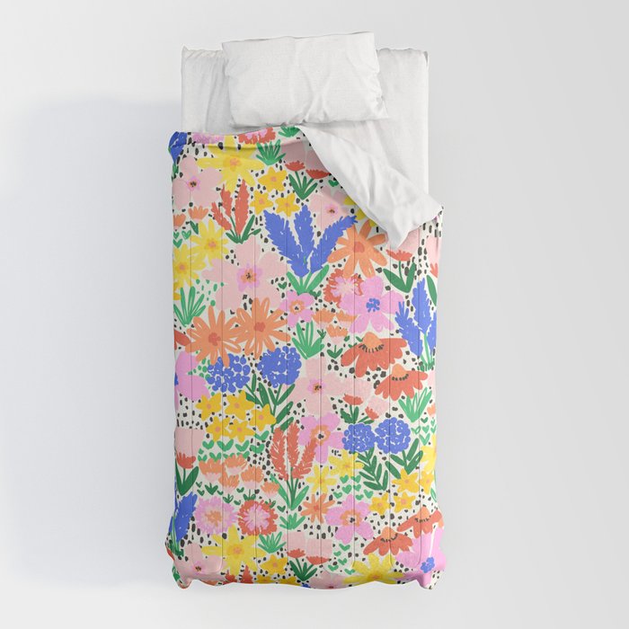 Colorful Summer Flower Meadow Happy Hand Drawn Wildflowers Comforter Gallery Image 10