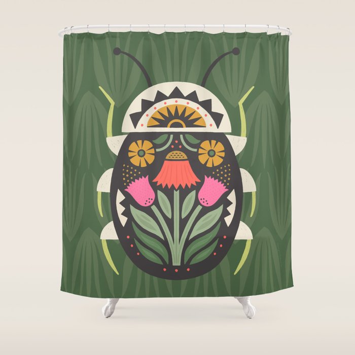 Folk Art Beetle Shower Curtain Gallery Image 1