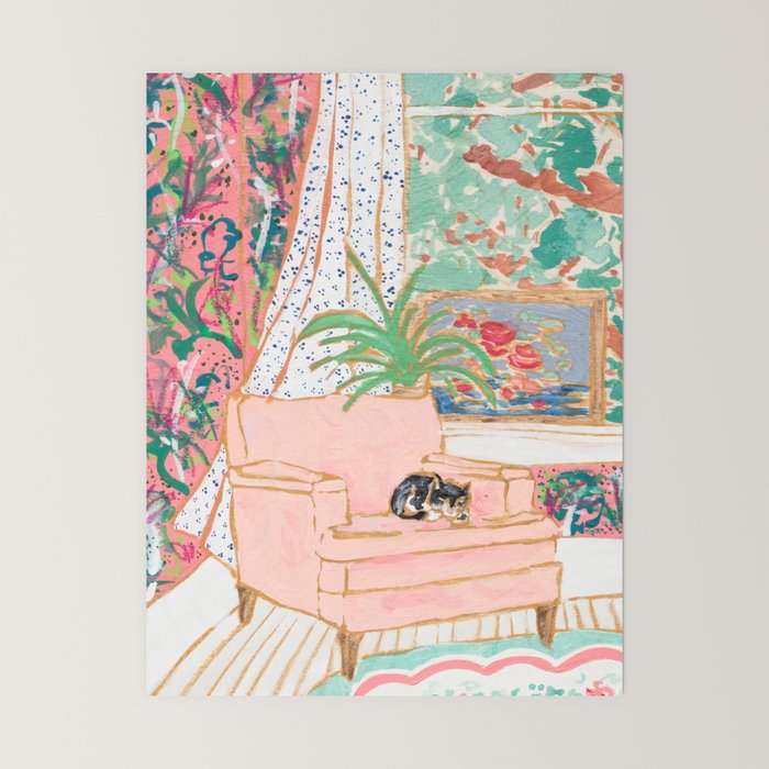 Catnap - Tuxedo Cat Napping in Chair by the Window Mini Art Print Gallery Image 6