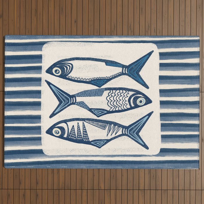 Modern Coastal Art Print - Sardines With Blue Stripes Outdoor Rug Gallery Image 4