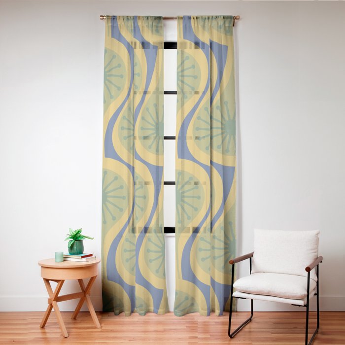 Mid Century Modern Atomic Drops Pattern Green Mustard Blue Window Curtain Gallery Image 24