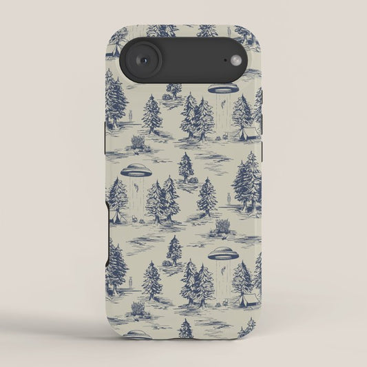 Alien Abduction Toile De Jouy Pattern in Blue iPhone Case Gallery Image 2