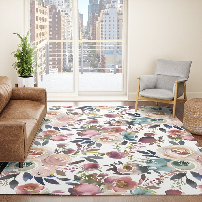 Watercolor Floral Pattern Flowers Rug Gallery Image 4