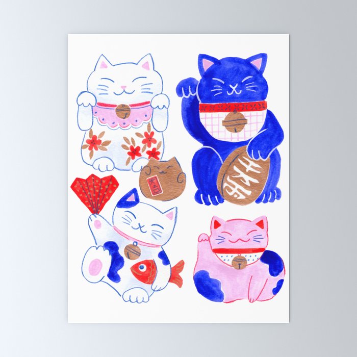 Maneki Neko Lucky Cats Mini Art Print Gallery Image 6