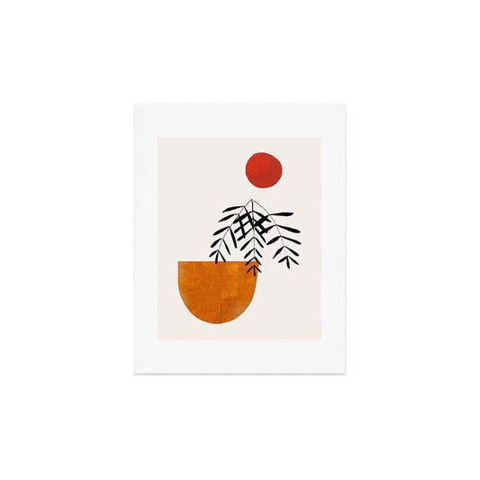 'Autumn Vine' Minimal Mid Century Abstract Shapes With Floral Plant Motif Boho Vintage Paper Collage Line Drawing Art Print Gallery Image 2