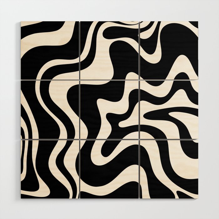 Liquid Swirl Abstract Pattern in Black and White Wood Wall Art Gallery Image 3