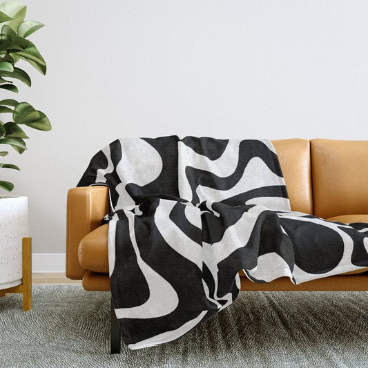 Liquid Swirl Abstract Pattern in Black and White Throw Blanket Gallery Image 2