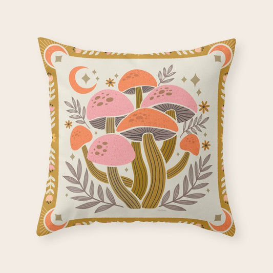 Mushrooms and Moons - Light Throw Pillow Gallery Image 2