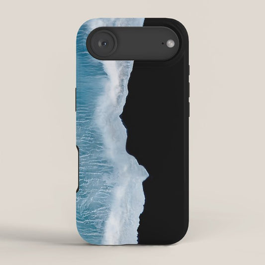 Minimalist wave crashing on a black sand beach in Iceland â Ocean Landscape Photography iPhone Case Gallery Image 2