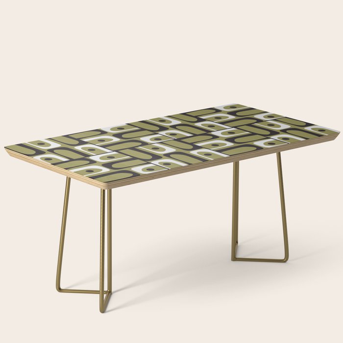 Mid Century Modern Abstract Geometric Piquet Multi Pattern in Retro Olive Black White Coffee Table Gallery Image 2