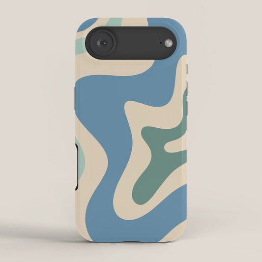 Retro Liquid Swirl Abstract Pattern Blue Aqua Teal Beige iPhone Case Gallery Image 2