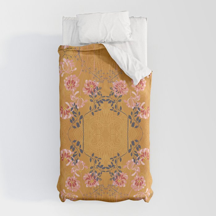 Art Nouveau floral pattern with lines - Honey Duvet Cover Gallery Image 10
