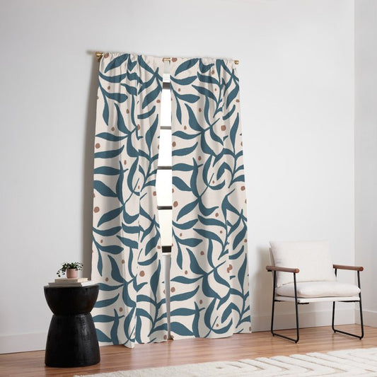 Branches and Berries - Teal and Mocha Window Curtain Gallery Image 2